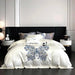 Luxurious Butterfly Embroidery Satin Silk Cotton Bedding Set - Silky Brocade Duvet Cover, Bed Sheet & Pillowcases (4 Piece Collection)