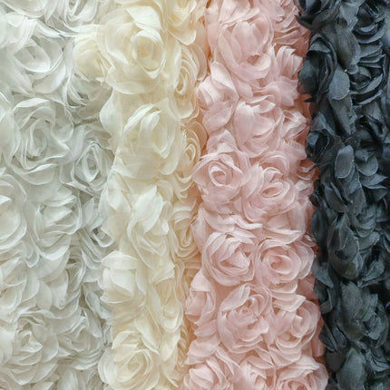 3D Rose Embroidered Mesh Fabric for Bridal & Stage Wear