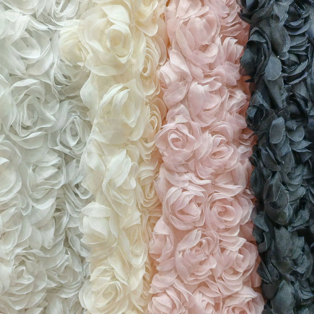 3D Rose Embroidered Mesh Fabric for Bridal & Stage Wear