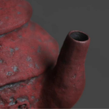 Inspirational Ochre Red Artisan Mini Tea Kettle with Decorative Scripture Embossing