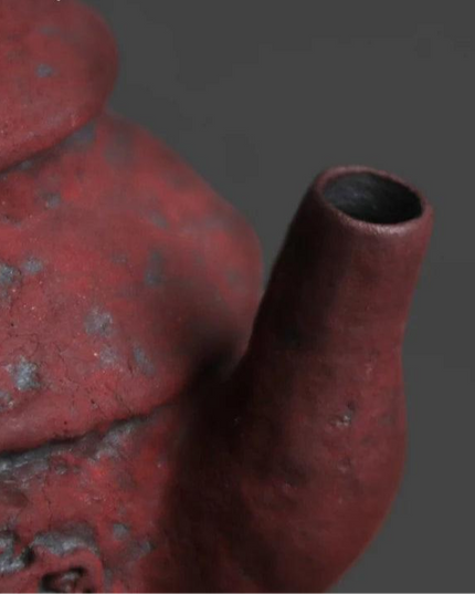 Inspirational Ochre Red Artisan Mini Tea Kettle with Decorative Scripture Embossing