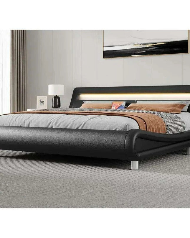 Luxurious Black King Size Bed Frame with Customizable PU Leather Headboard - No Box Spring Needed