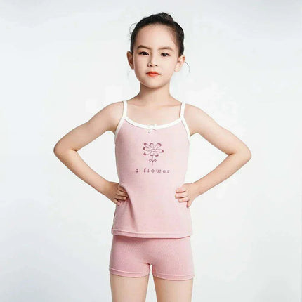 Cute Pink Cotton Sleeveless Summer Tank Top for Girls Aged 3-8 Years
