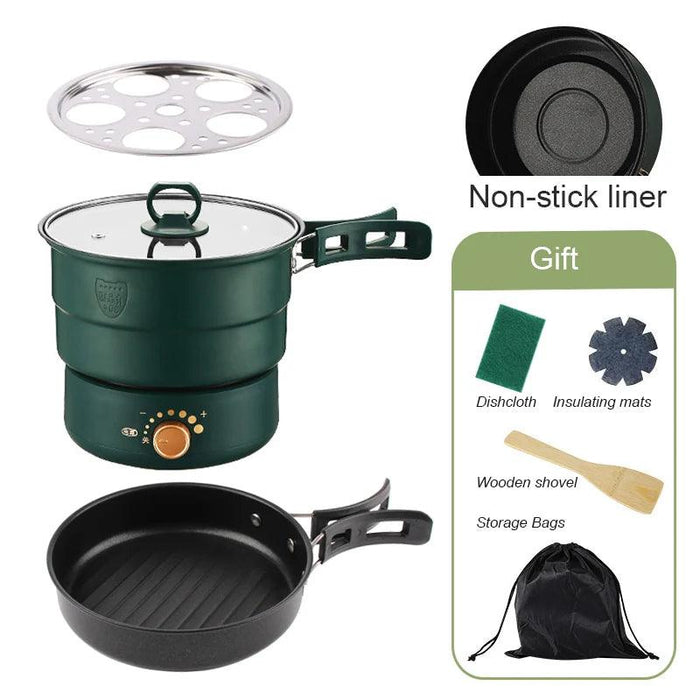 Compact Travel Multicooker: Foldable 110V/220V Cooking System for Frying, Steaming, and More