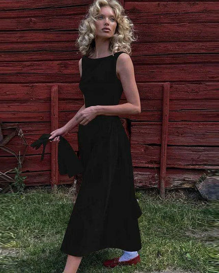 Sleeveless A-line Maxi Gown - Elegant Backless High Waist Dress