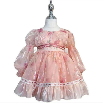 Enchanting Floral Puff Sleeve Dress for Girls - Ideal for Spring Festivities and Flower Girl Celebrations