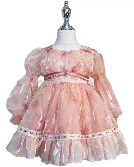 Enchanting Floral Puff Sleeve Dress for Girls - Ideal for Spring Festivities and Flower Girl Celebrations