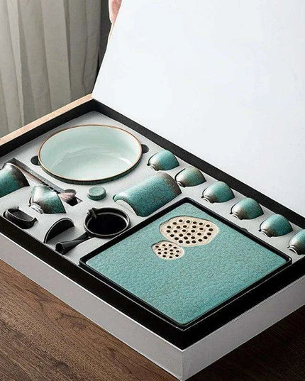 Elegant Vintage Chinese Kung Fu Tea Set with Side Handle Teacups and Tray