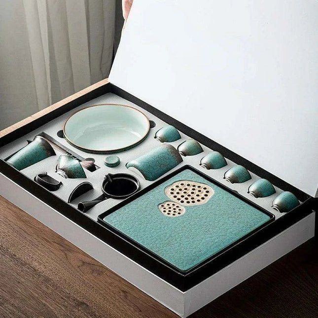 Elegant Vintage Chinese Kung Fu Tea Set with Side Handle Teacups and Tray