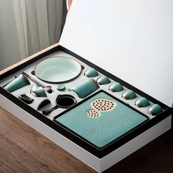 Elegant Vintage Chinese Kung Fu Tea Set with Side Handle Teacups and Tray