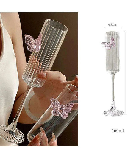 Enchanting Pink Butterfly Bowknot Glass Goblet – Elegant Drinkware for Every Festivity