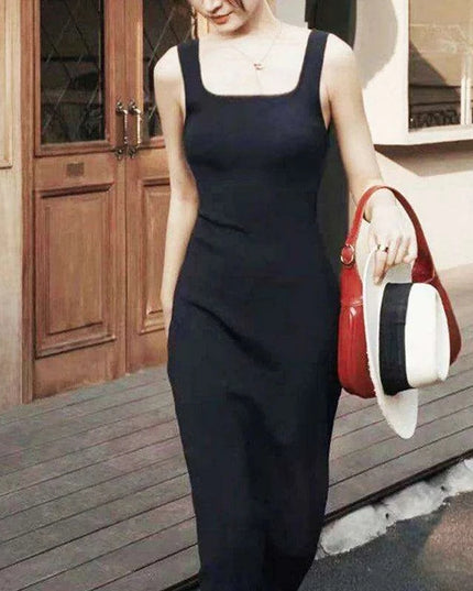 Elegant Midi Dress with Square Neck - Stylish Viscose Stretch