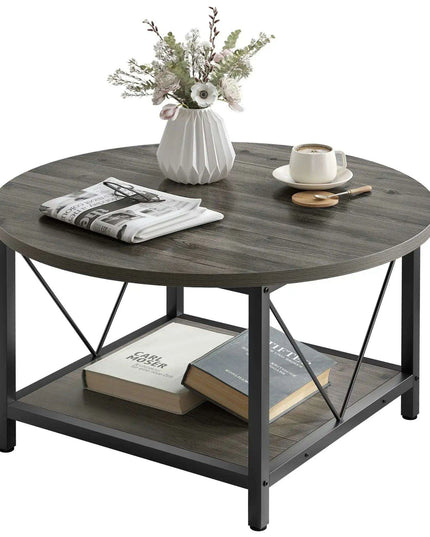 Modern Rustic Round Coffee Table with Generous Storage and Stylish Design
