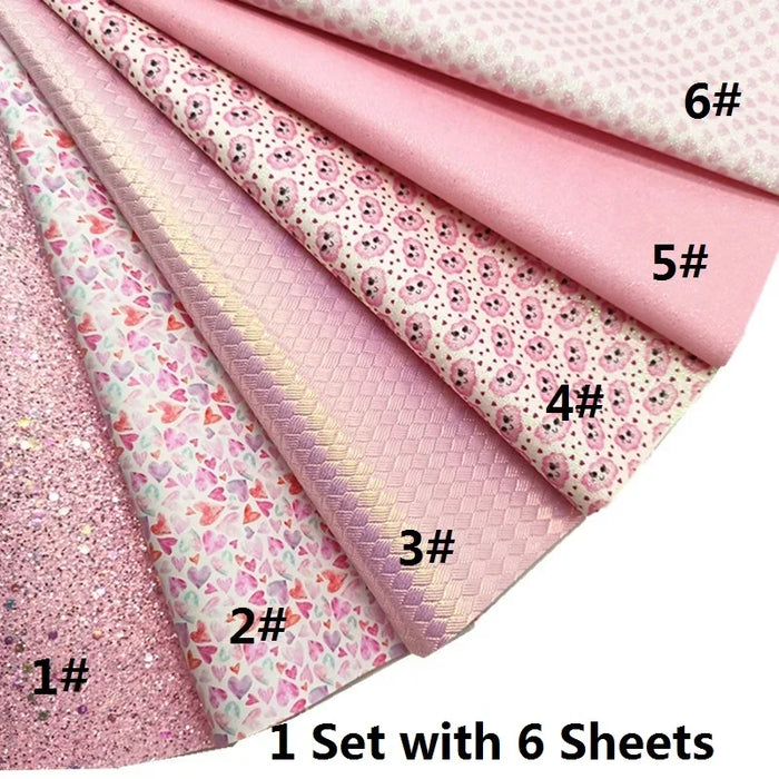 Pink Sparkle Heart Cloud Faux Leather Crafting Sheet - DIY Material
