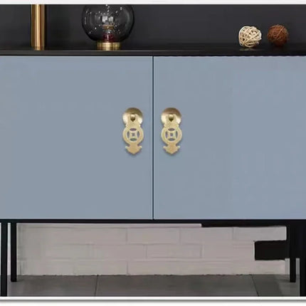 4 Pieces Chinese Style Brass Drawer Cupboard Door Knobs Coin Pendant P