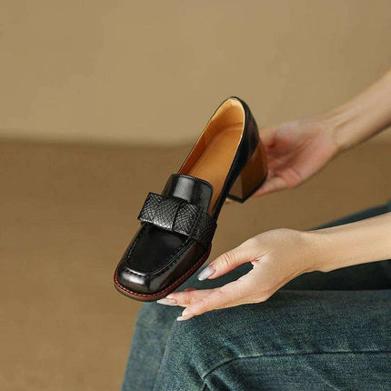 Elegant Square Toe Leather High Heel Pumps