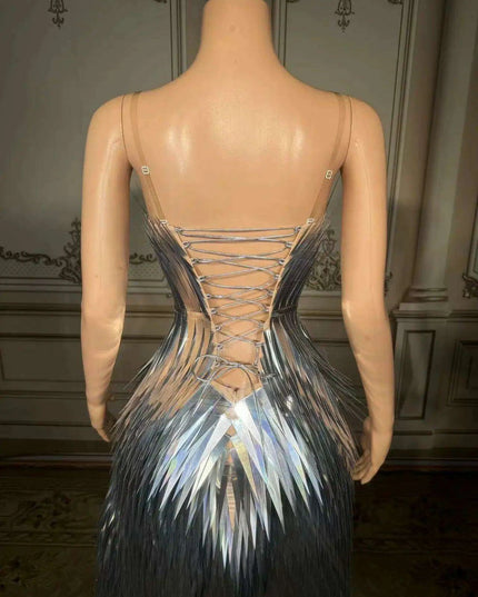 Stunning Silver Sequin Mermaid Gown with Deep V Neck and High Side Slit for Glamorous Nights