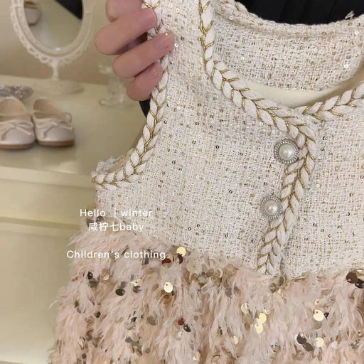 Charming Velvet A-Line Sleeveless Dress in Radiant White for Girls - Perfect for Winter Weddings and Festive Celebrations