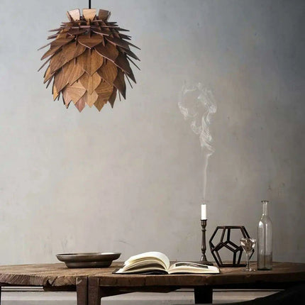 Lotus-Inspired Walnut Pendant Chandelier Light Fixture