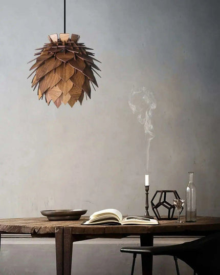 Lotus-Inspired Walnut Pendant Chandelier Light Fixture