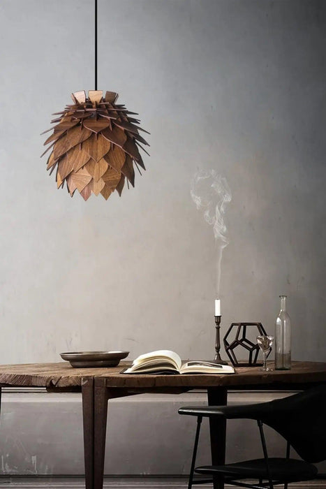 Lotus-Inspired Walnut Pendant Chandelier Light Fixture