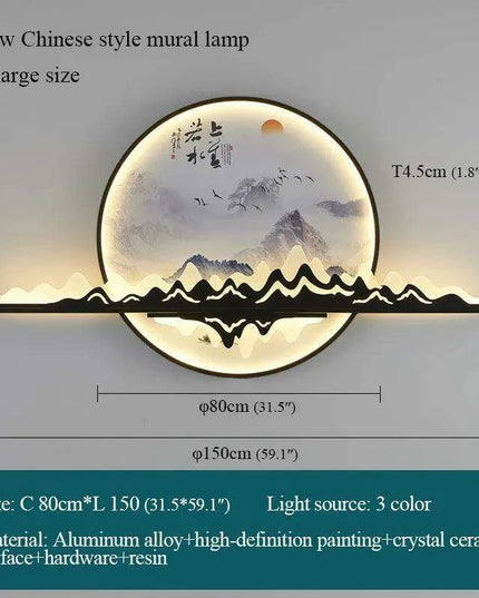 Sophisticated Circular LED Wall Art Light - Enrich Your Space with Traditional Chinese Landscape Aesthetics