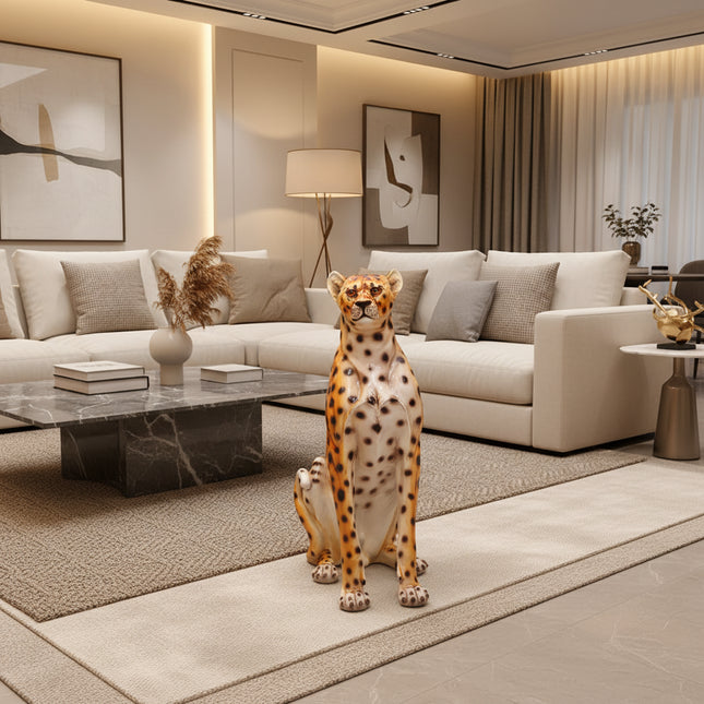 Resin Leopard Floor Sculpture – Light Luxury Animal Statue for Home & Garden