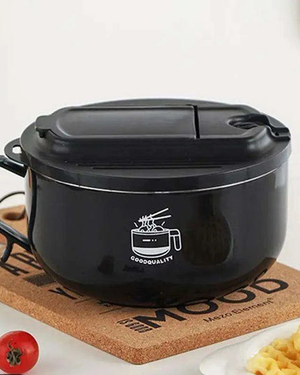 Insulated 1000ml Ramen Bowl with Integrated Phone Holder - Ideal for Soups, Salads, and Travel Dining