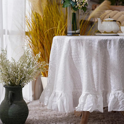 White Cotton Ruffled Lace Tablecloth