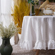 YRZHANG White Cotton Tablecloth with Ruffled Lace, Washable Wedding De