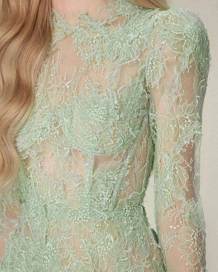 Lace and Sequin Slim-Fit Evening Gown for Women