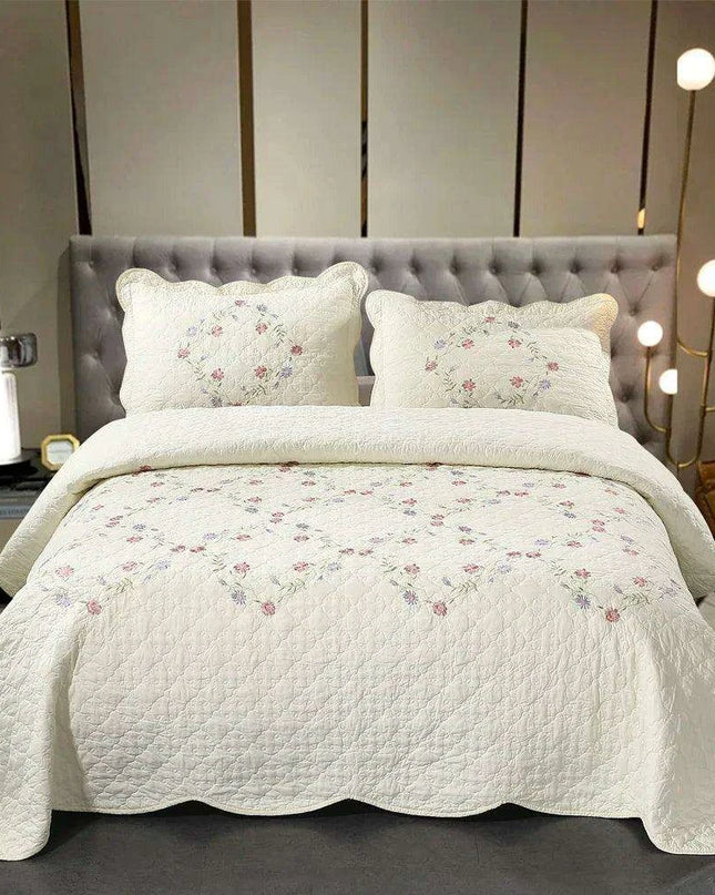 Chic French-Inspired 3-Piece Cotton Summer Quilt Set for Double Beds