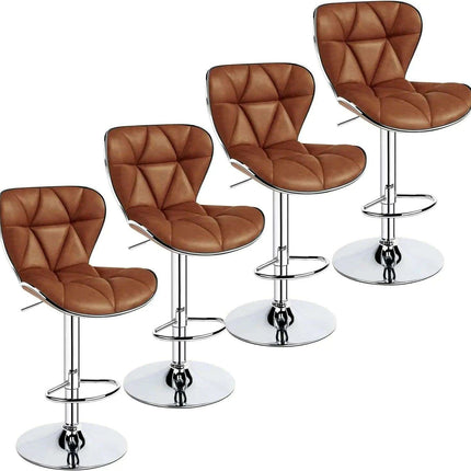 Set of 4 Retro Brown Adjustable Swivel Bar Stools with Shell Back