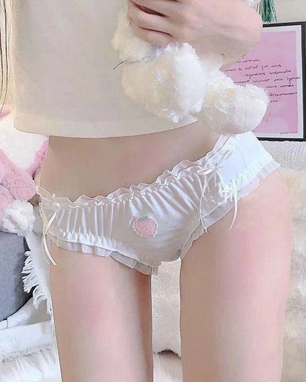 Adorable Kawaii Strawberry Satin Briefs with Ruffle Flounces for Women