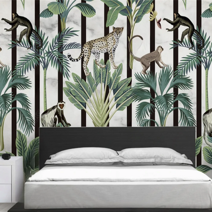 Hand-Painted Tropical Rainforest Animal Mural Wallpaper | 7 Finishes