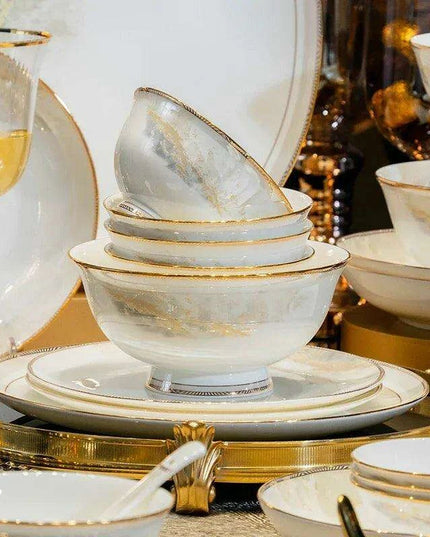 Sleek Korean-Inspired White Ceramic Dinnerware Collection - Luxe Table Setting