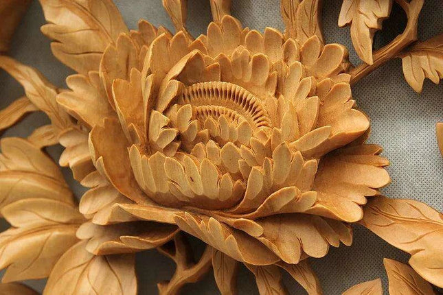 Exquisite Handcrafted Chinese Peony Wood Pendant