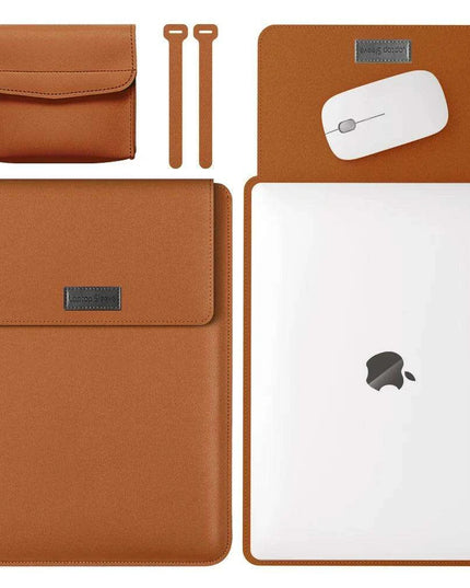 Elegant 13-inch PU Leather MacBook Air Pro Sleeve Set with Medium Bag & Cable Organizers