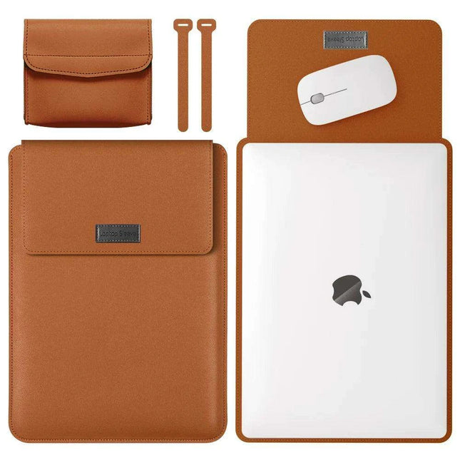 Elegant 13-inch PU Leather MacBook Air Pro Sleeve Set with Medium Bag & Cable Organizers
