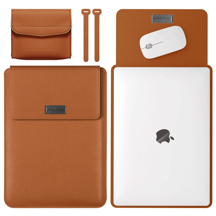 Luxury Pu Leather MacBook Air Pro Sleeve with Medium Bag & Cable Tie - 13 inch