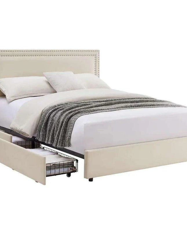 Chic Velvet Storage Bed with Adjustable Headboard and Spacious Drawers