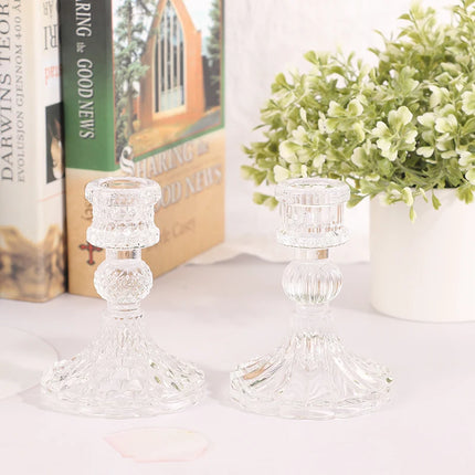 Vintage Clear Glass Candlestick Holder — Dinner & Wedding Decor