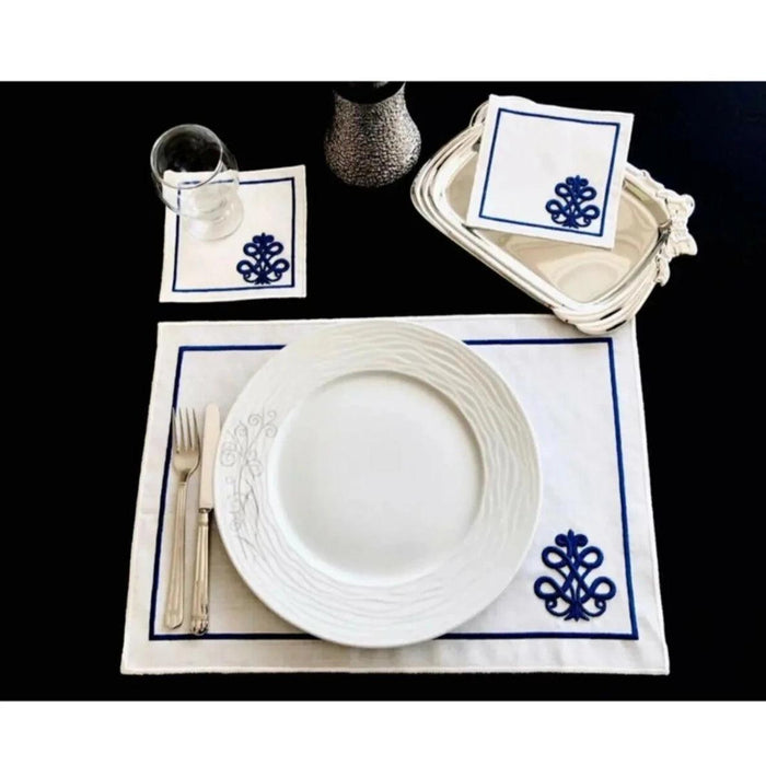 3D Embroidered Set - 12 Pieces, American Service & Cocktail Placemats - Made in Turkey