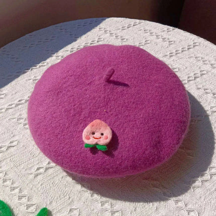 Charming Handcrafted Pumpkin Wool Beret with Leaf Embellishments for Fall and Winter Fashion