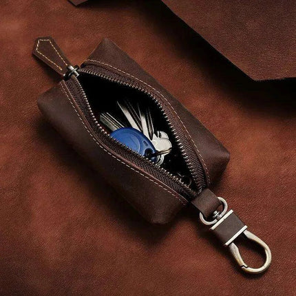 Vintage Cowhide Leather Zip Key Organizer