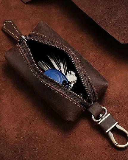 Vintage Cowhide Leather Zip Key Organizer
