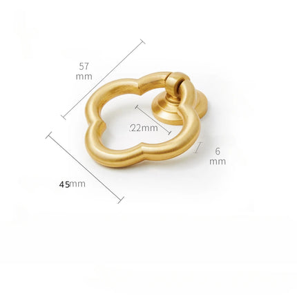 Gold Plum Blossom Cabinet Pull Handle — Solid Brass Single Hole Ring Pull, Set of 4