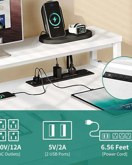 Stylish L-Shaped Workspace Desk with USB Charging Hub, Custom RGB Lighting, and Ample Storage Solutions