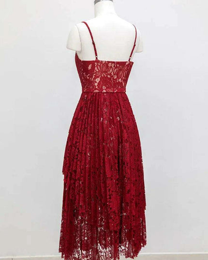 Summer Elegance Asymmetric Lace Party Dress with Belt