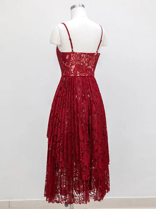 Summer Elegance Asymmetric Lace Party Dress with Belt